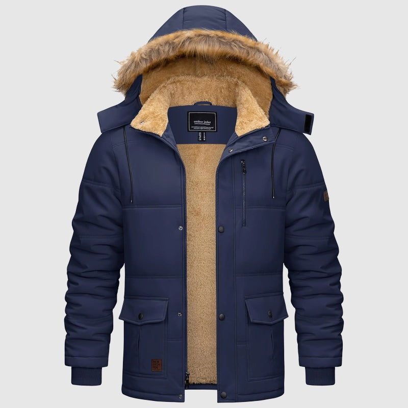 Parka d'hiver à capuche doublée en polaire pour homme