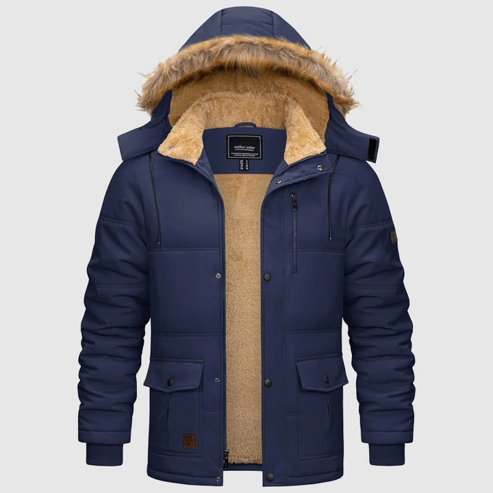 Parka d'hiver à capuche doublée en polaire pour homme