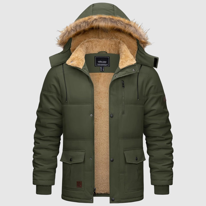 Parka d'hiver à capuche doublée en polaire pour homme