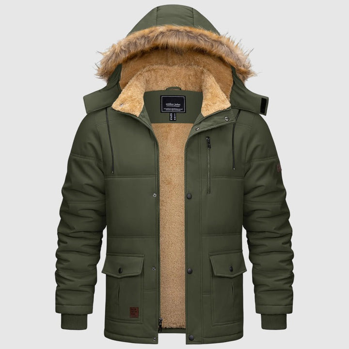 Parka d'hiver à capuche doublée en polaire pour homme