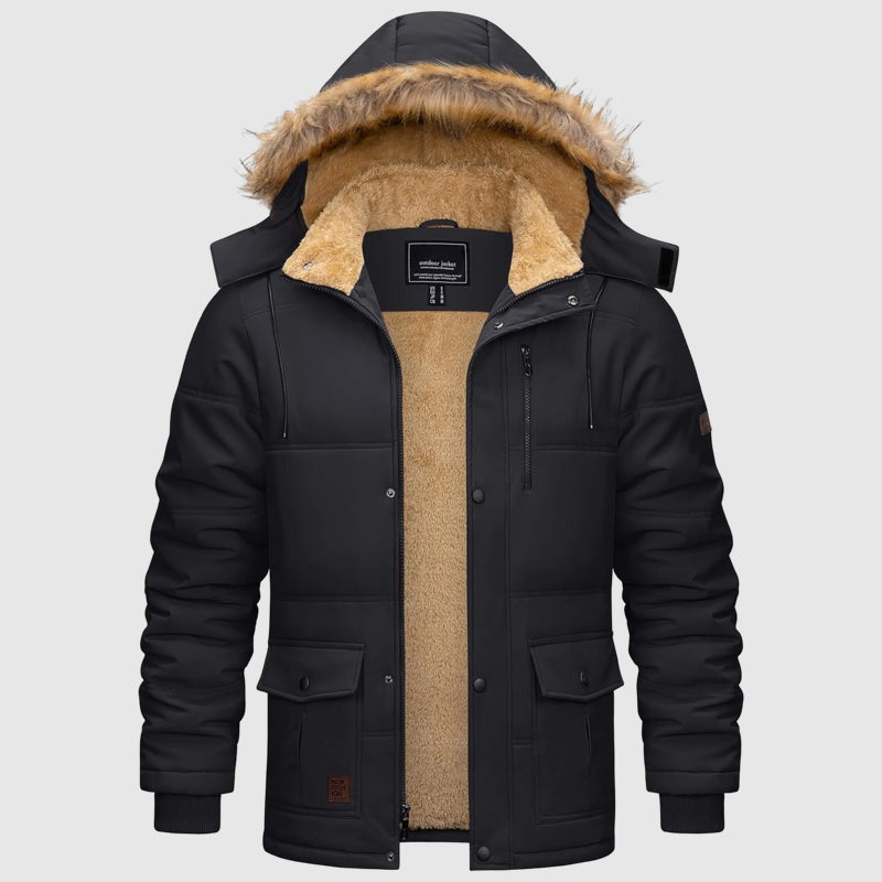 Parka d'hiver à capuche doublée en polaire pour homme