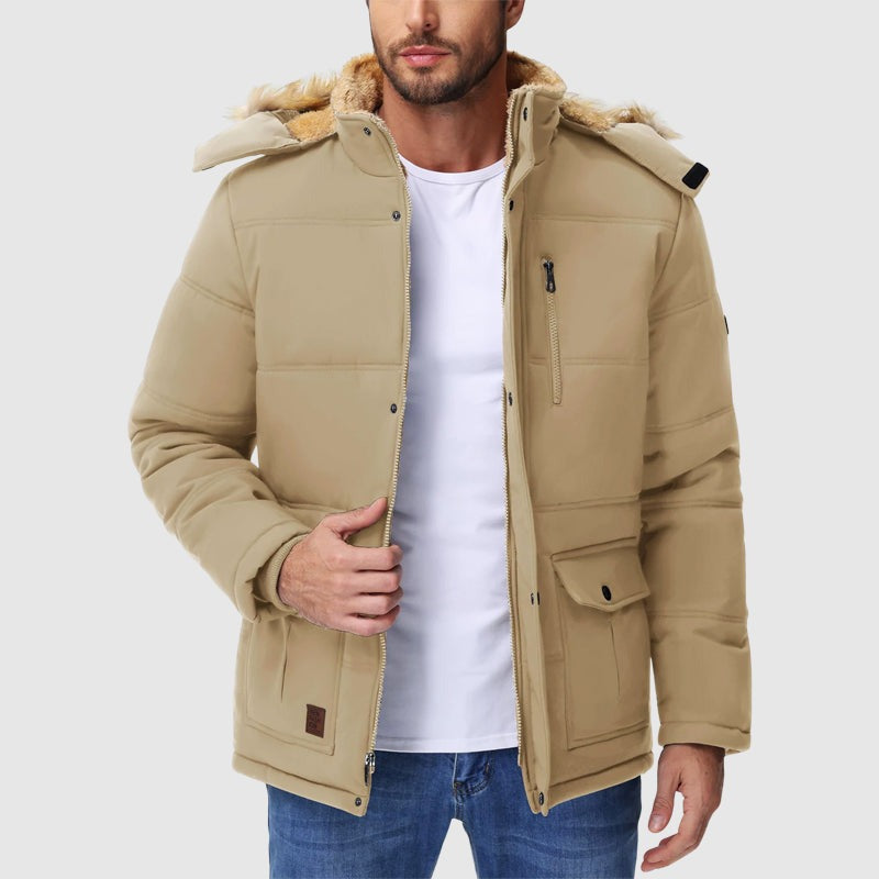 Parka d'hiver à capuche doublée en polaire pour homme