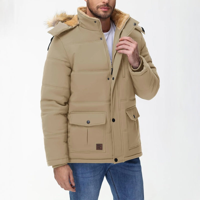 Parka d'hiver à capuche doublée en polaire pour homme