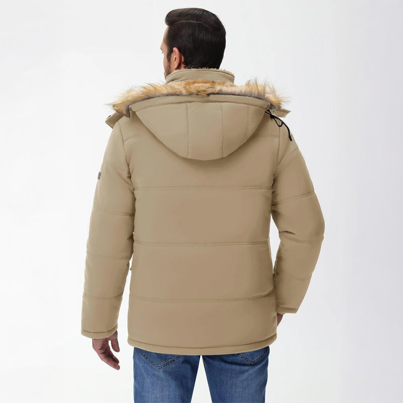 Parka d'hiver à capuche doublée en polaire pour homme