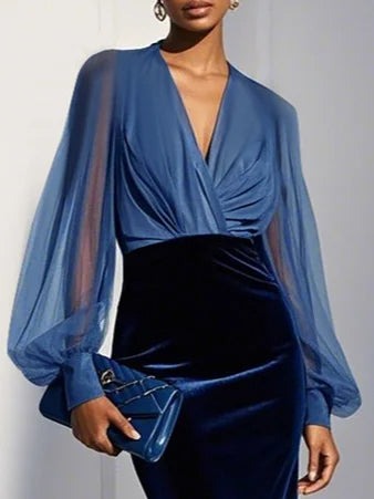 Robe en velours à manches ballon fendues