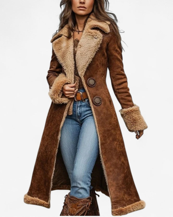Manteau long d'inspiration vintage avec fausse fourrure