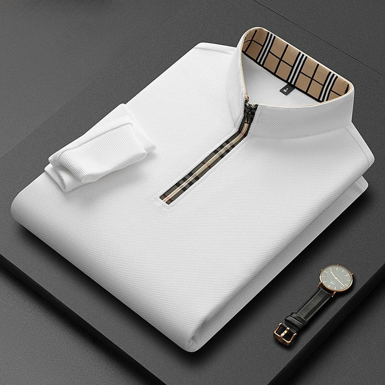 Polo à demi‑zip à motif à carreaux