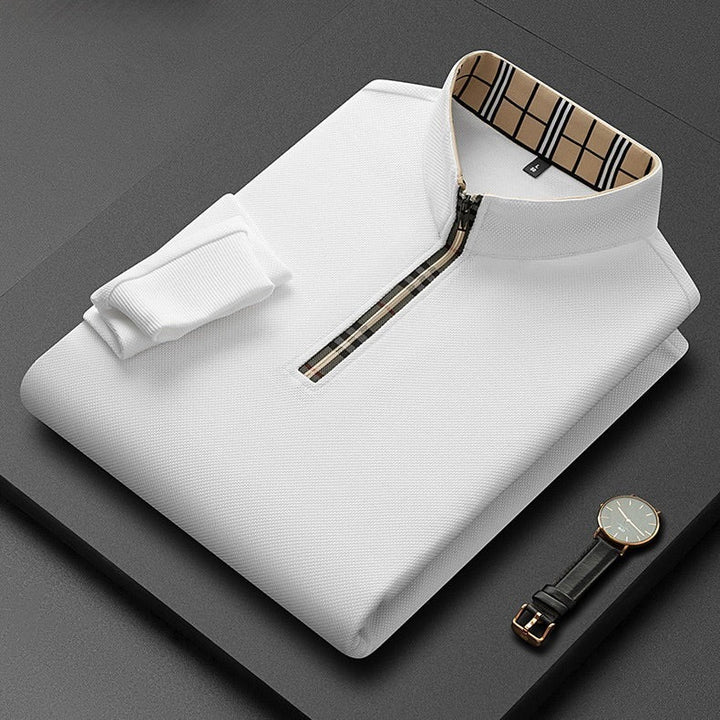 Polo à demi‑zip à motif à carreaux