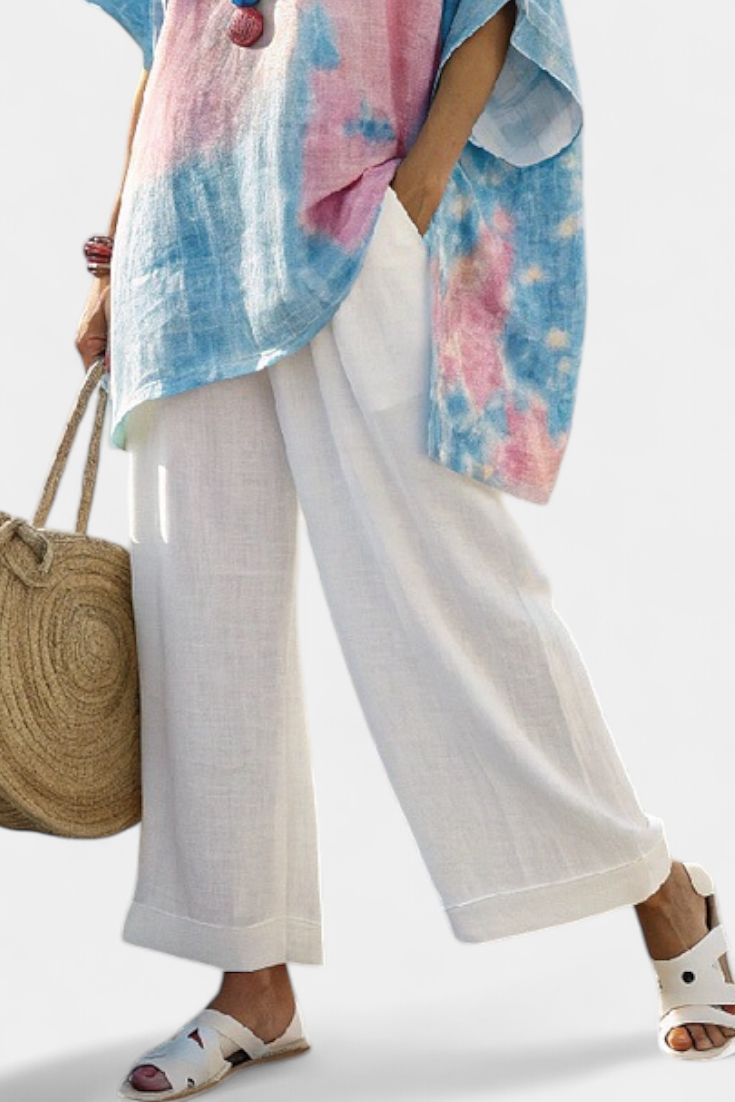 Top en lin essentiel confortable et pantalons rayés en bambou