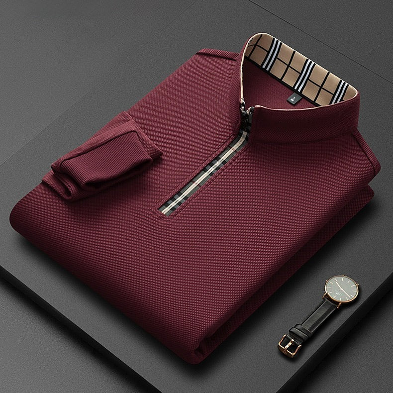 Polo à demi‑zip à motif à carreaux