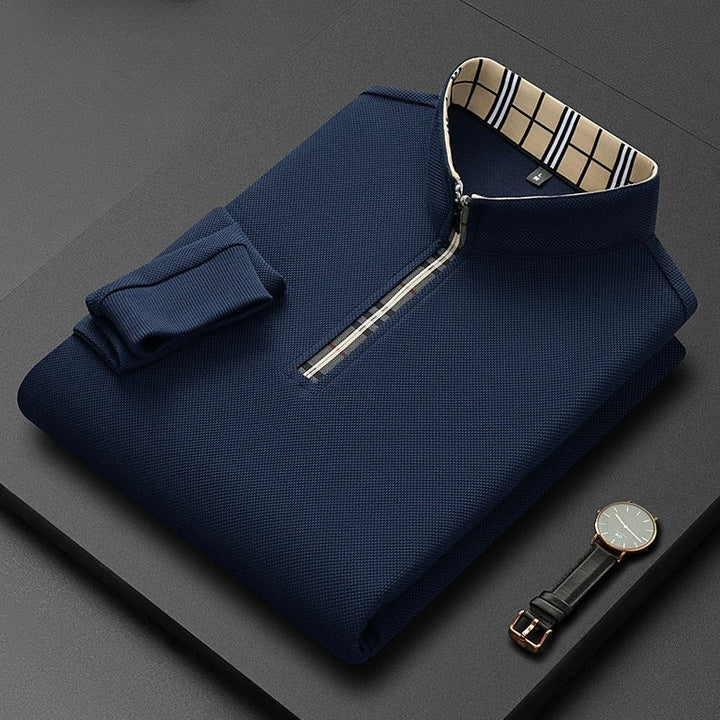 Polo à demi‑zip à motif à carreaux