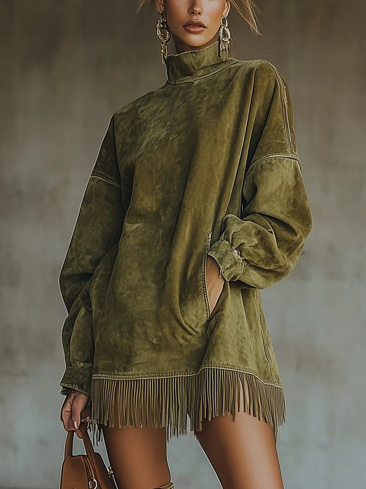 Robe tunique en suédine avec franges Darcie