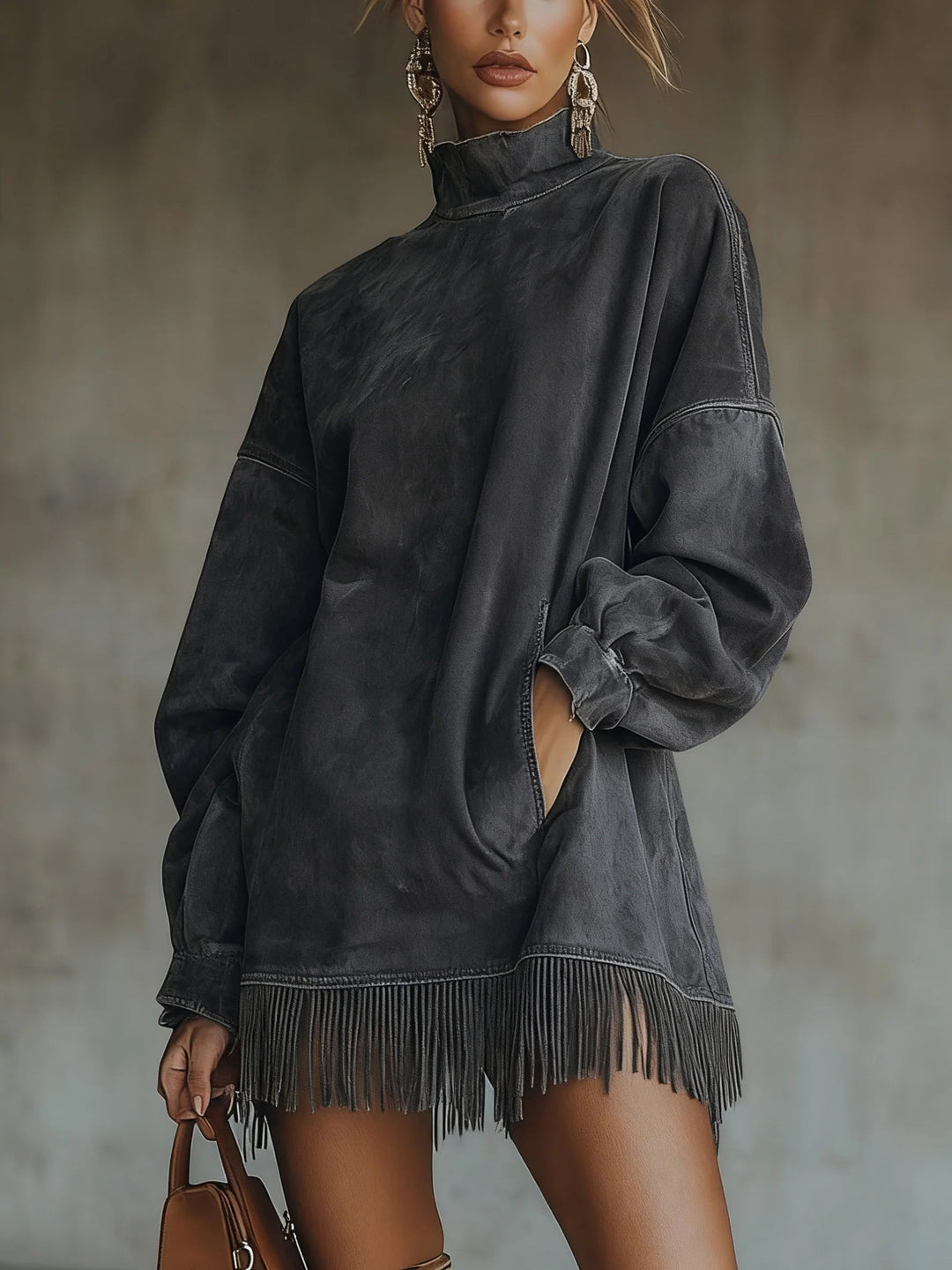 Robe tunique en suédine avec franges Darcie