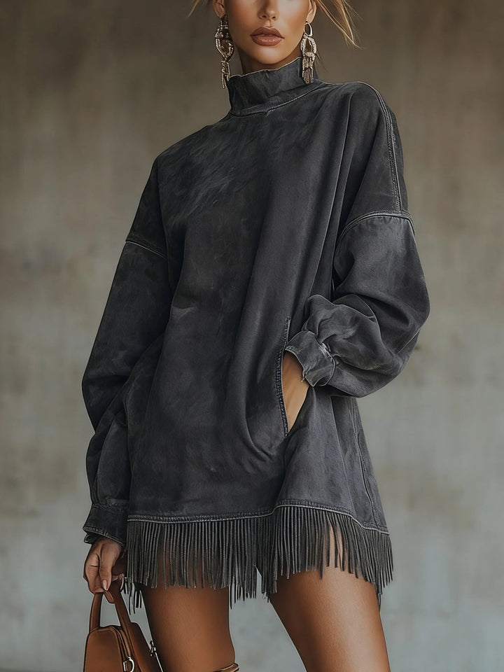 Robe tunique en suédine avec franges Darcie