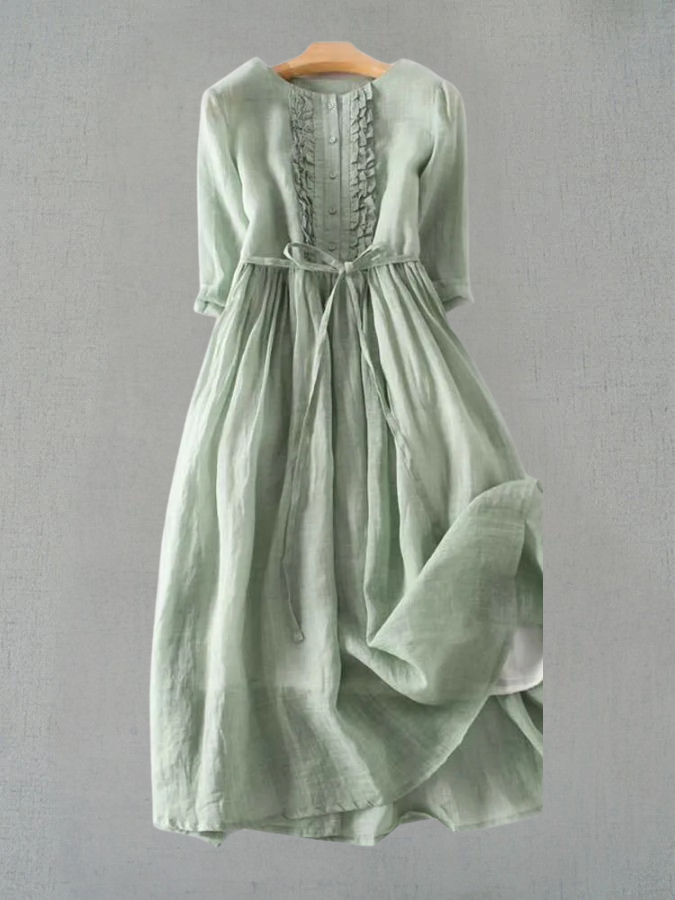 Robe Arya - Style rétro pour femme, col rond et taille lacée