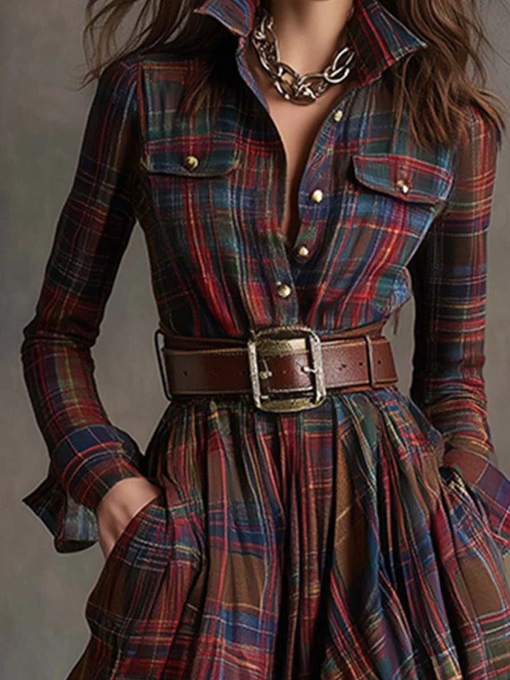 Robe longue à carreaux avec ceinture