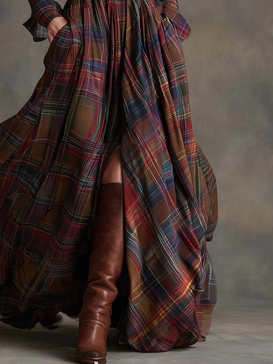 Robe longue à carreaux avec ceinture