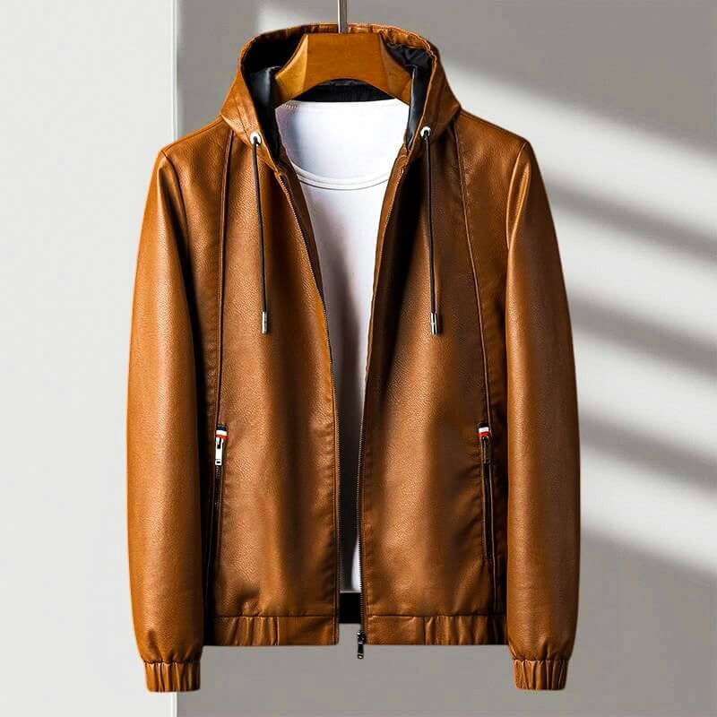 Veste en cuir à capuche
