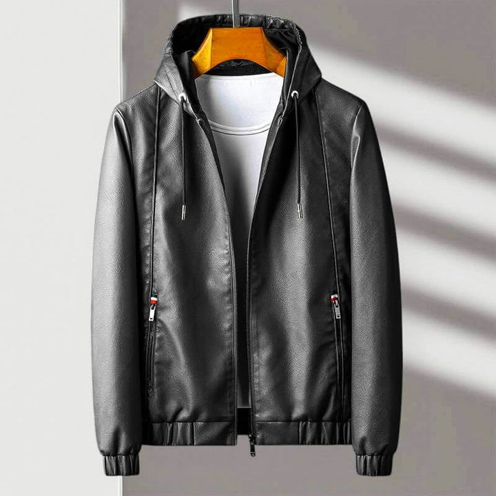 Veste en cuir à capuche