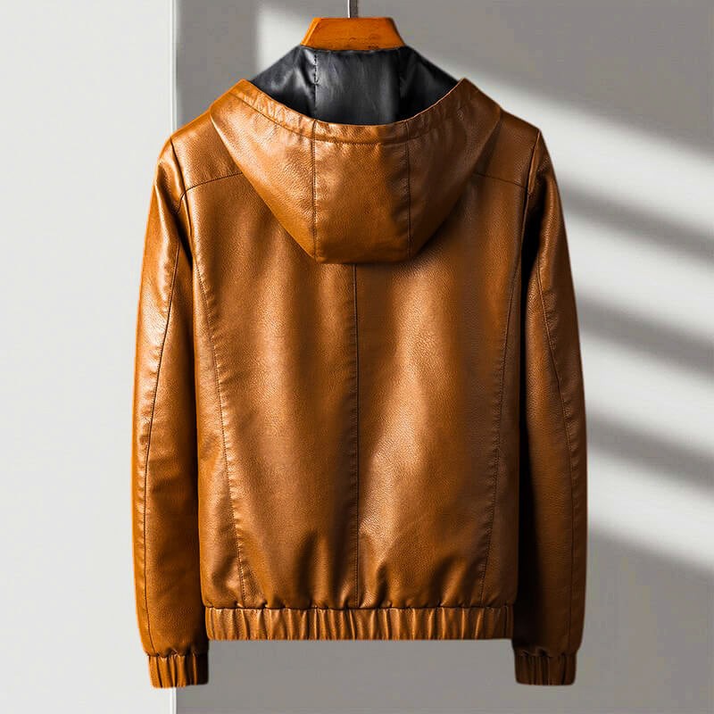 Veste en cuir à capuche
