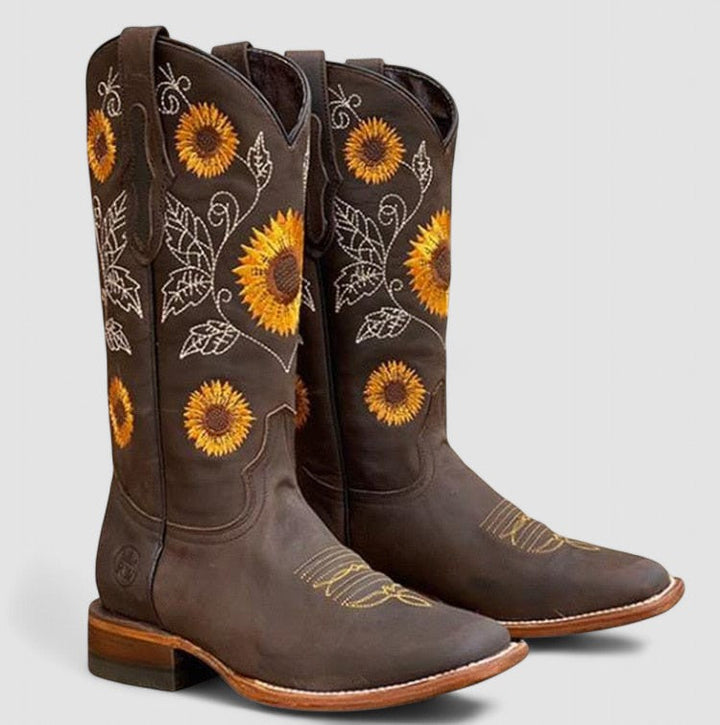 Daisy | Sunflower Embroidered Cowboy Boot