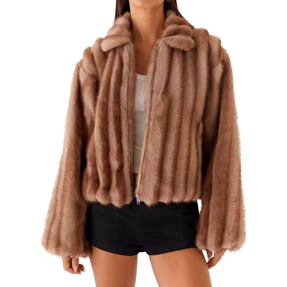 Veste ample en fausse fourrure pour l'hiver