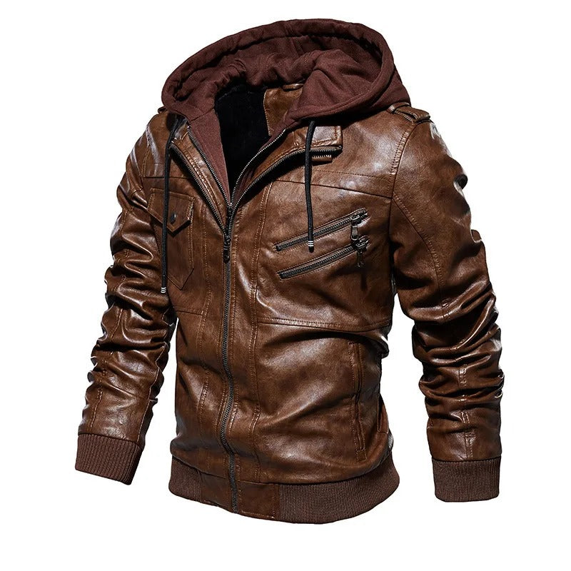 Veste en cuir à capuche