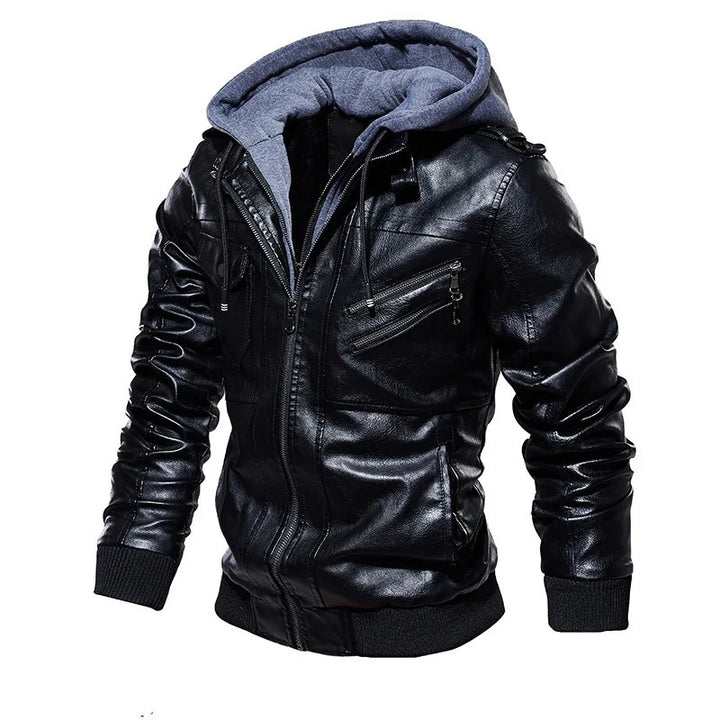 Veste en cuir à capuche