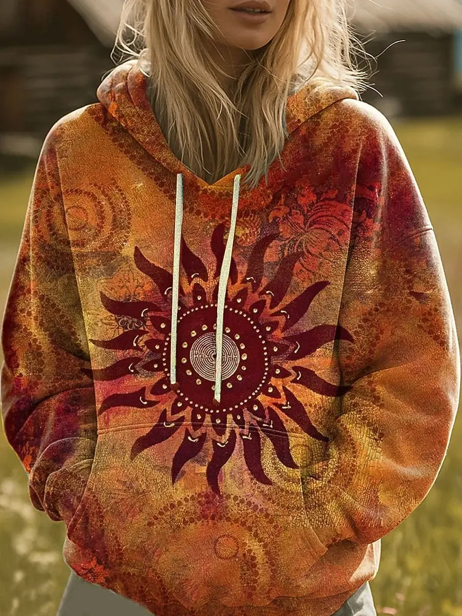 Autumn Bohemian Sun Quilted Hoodie