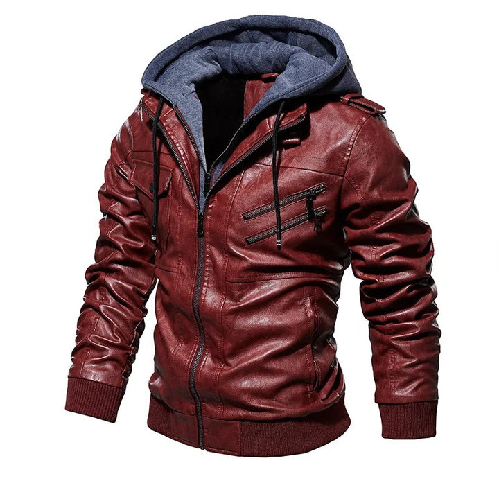 Veste en cuir à capuche
