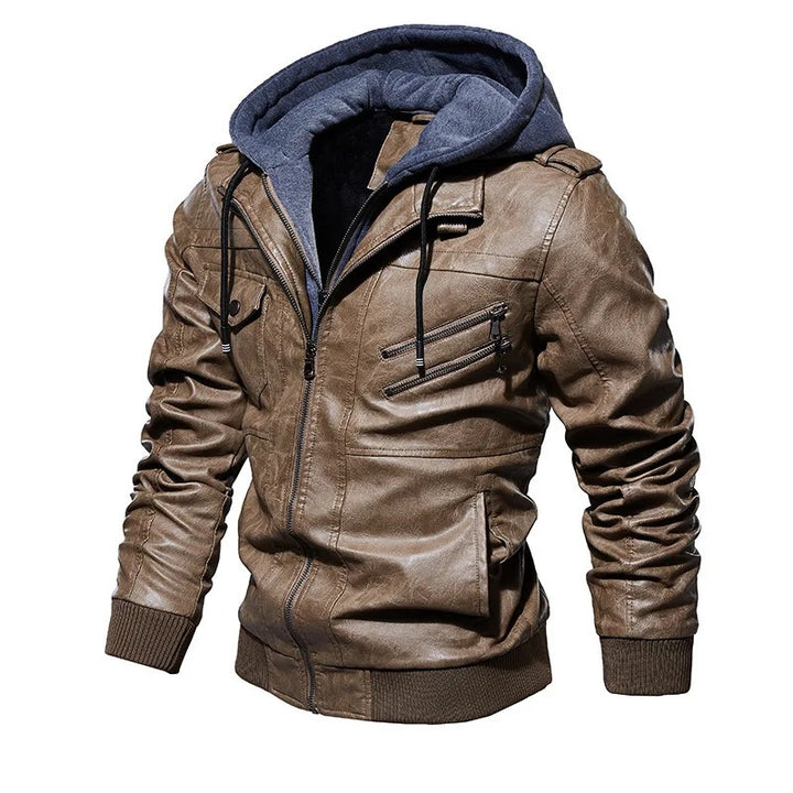 Veste en cuir à capuche