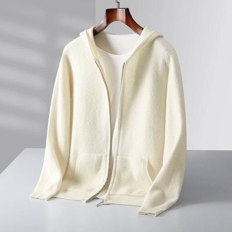Sweat à capuche zippé en cachemire