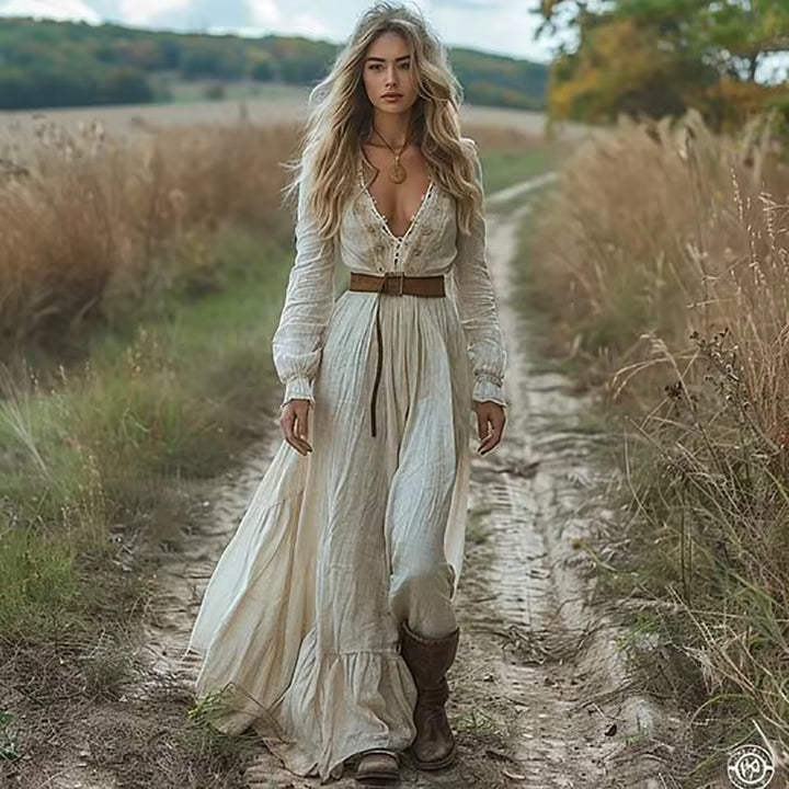 Robe bohème Vintage en lin pour femmes