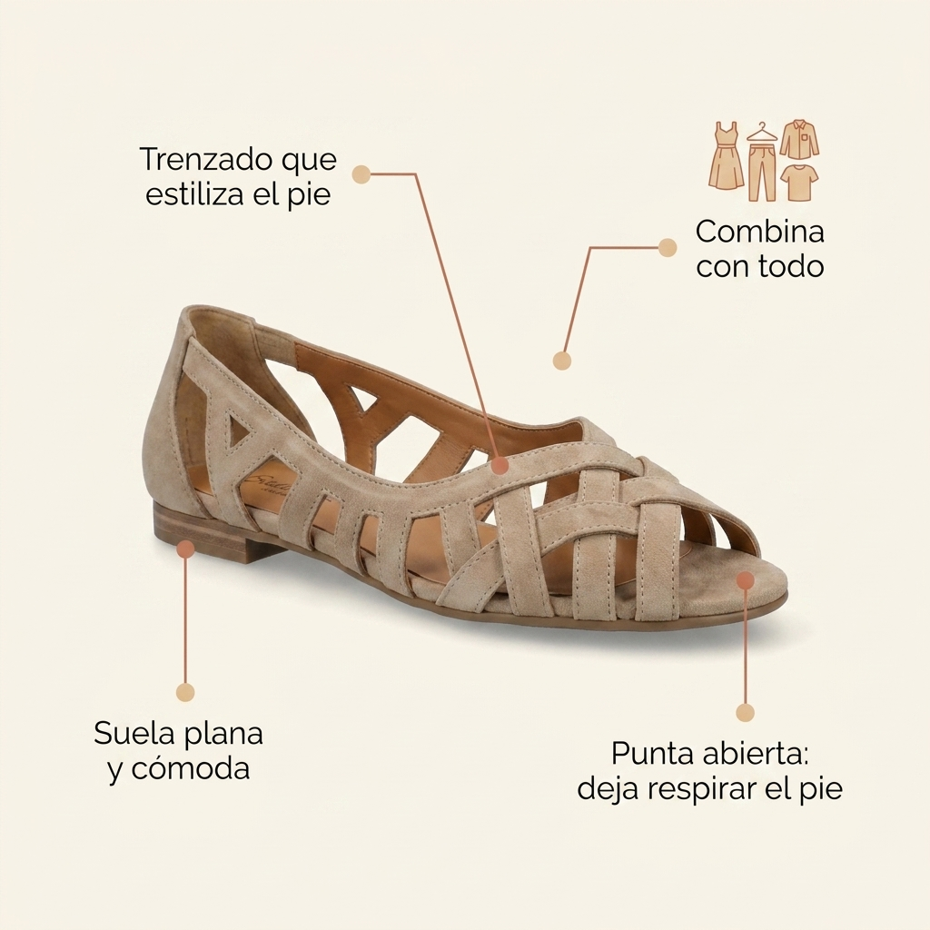 Sandalias Planas Trenzadas de Punta Abierta