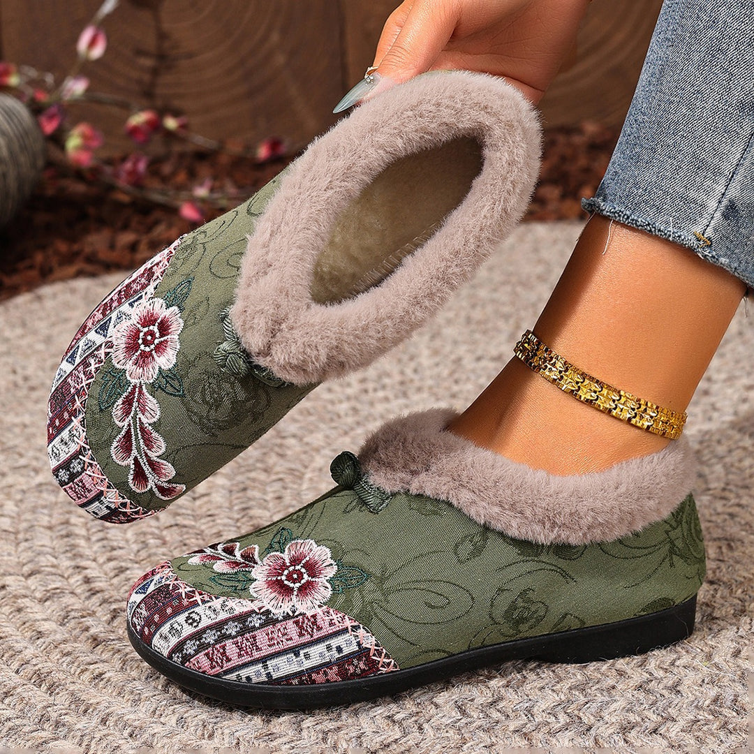 Pantoufles d'hiver chaudes à motif floral
