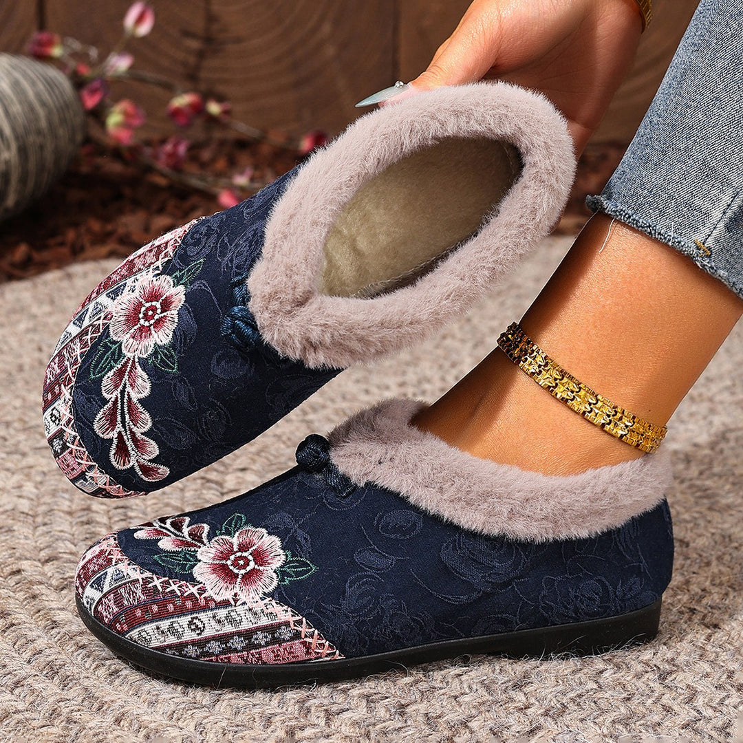 Pantoufles d'hiver chaudes à motif floral