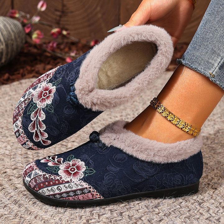 Pantoufles d'hiver chaudes à motif floral