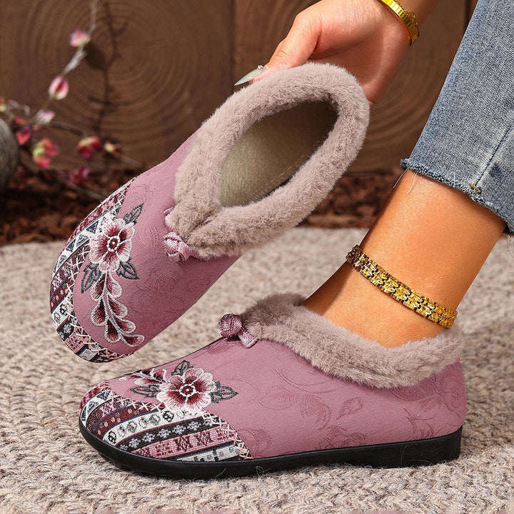 Pantoufles d'hiver chaudes à motif floral
