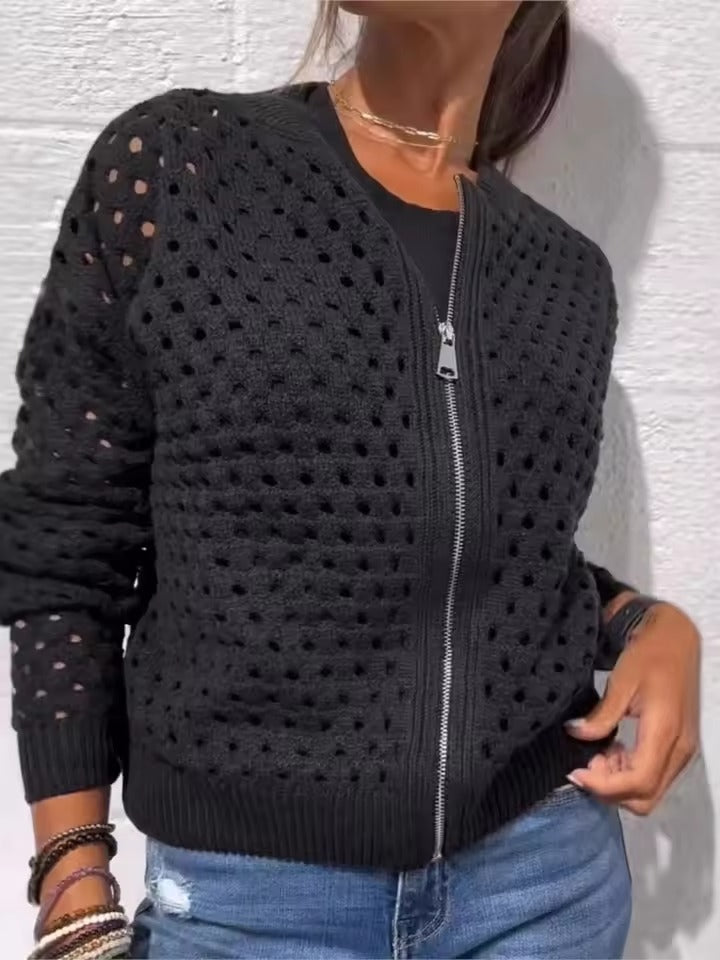 Veste tricotée ajourée pour femme