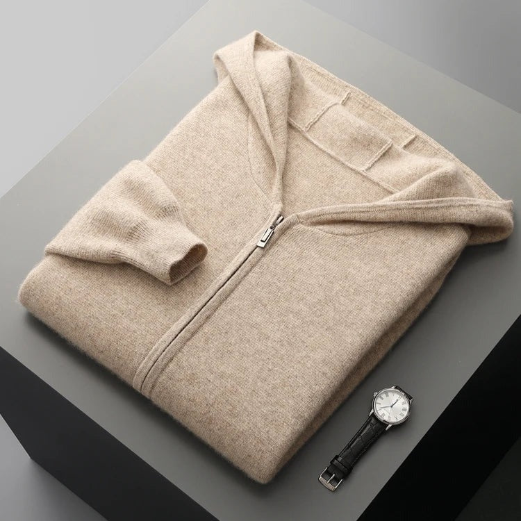 Sweat à capuche zippé en cachemire
