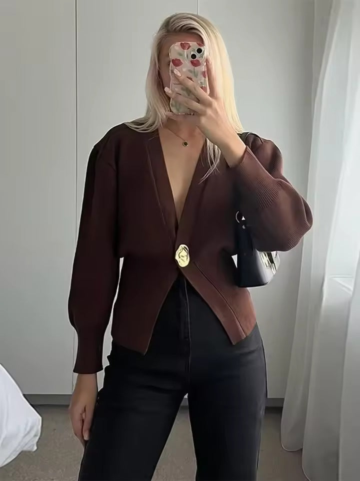 Cardigan Slim Fit en Tricot à Col V Profond