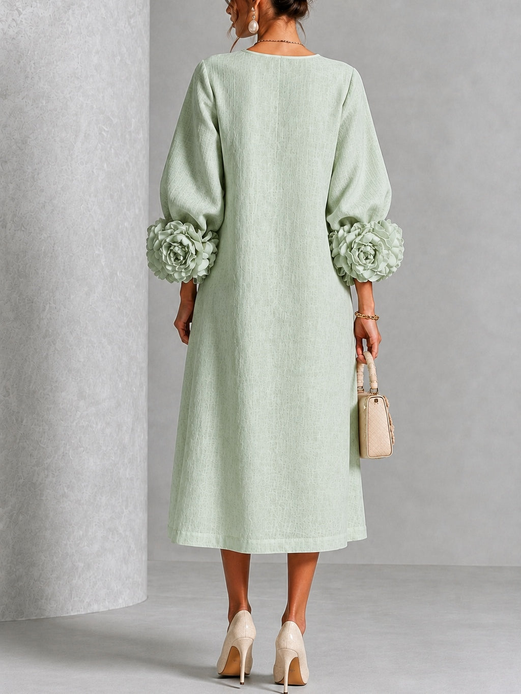 Theodosia | Vestido Midi con Mangas de Volante en Roseta