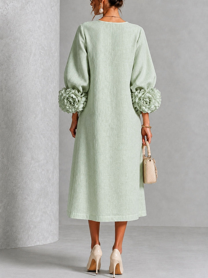 Theodosia | Vestido Midi con Mangas de Volante en Roseta