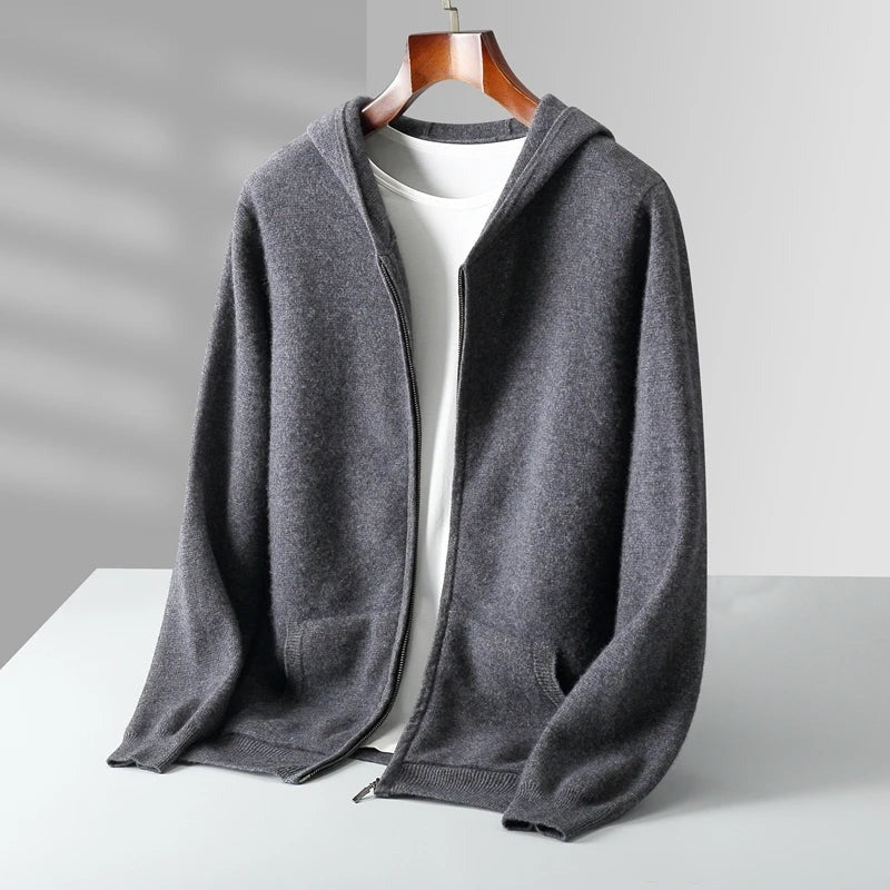 Sweat à capuche zippé en cachemire