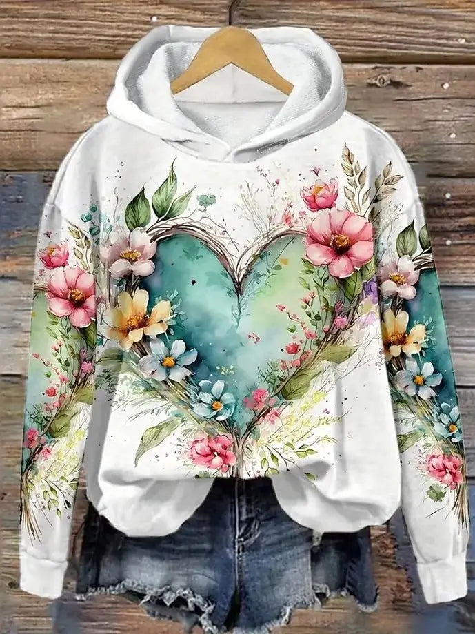 Lily Watercolor Heart Quilted Hoodie