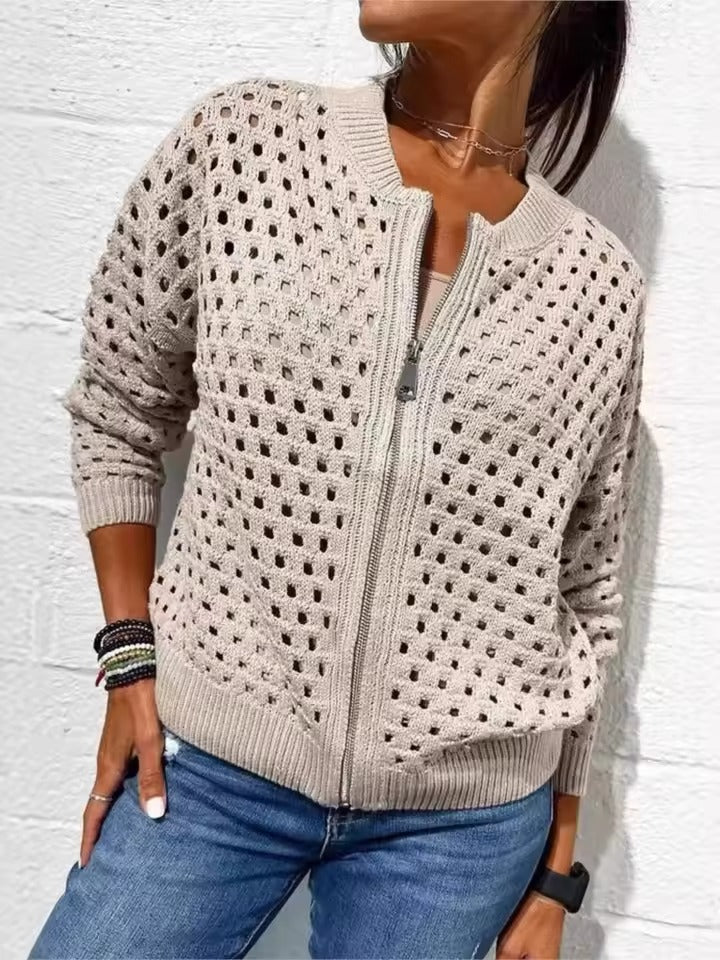 Veste tricotée ajourée pour femme
