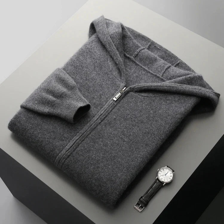 Sweat à capuche zippé en cachemire