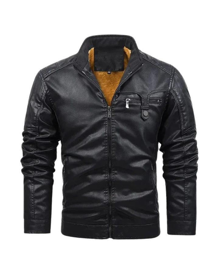 Veste en cuir rétro doublée de polaire