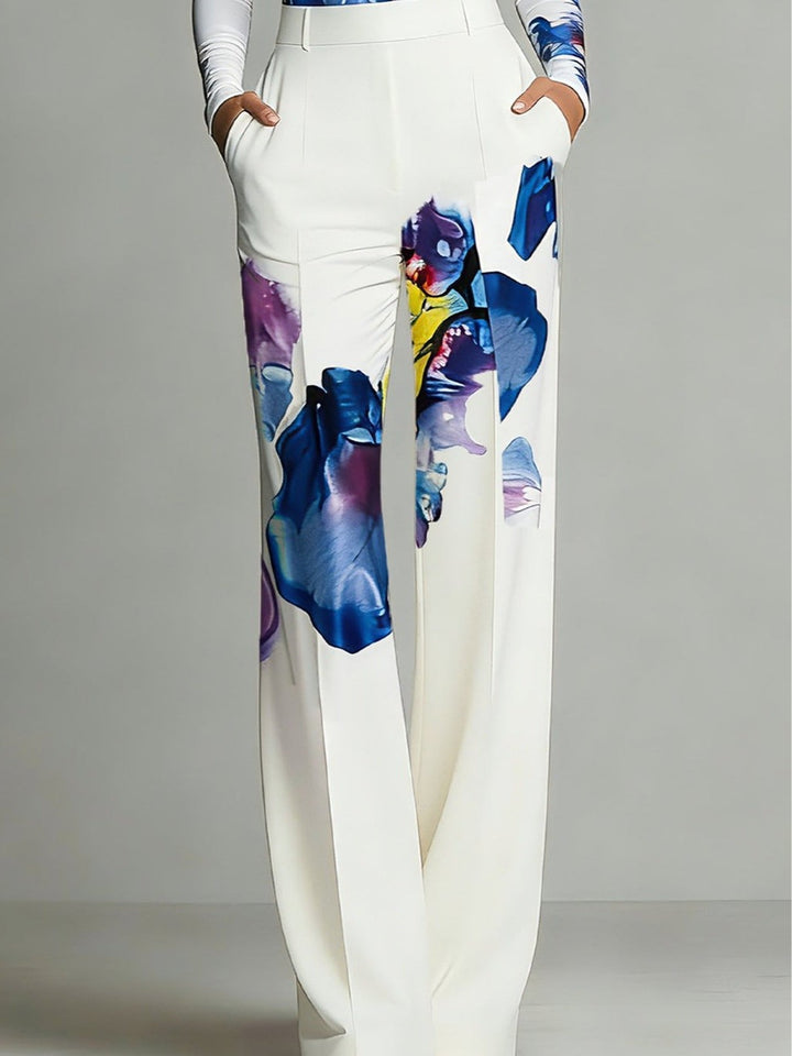 Ensemble haut à col rond et pantalon imprimé