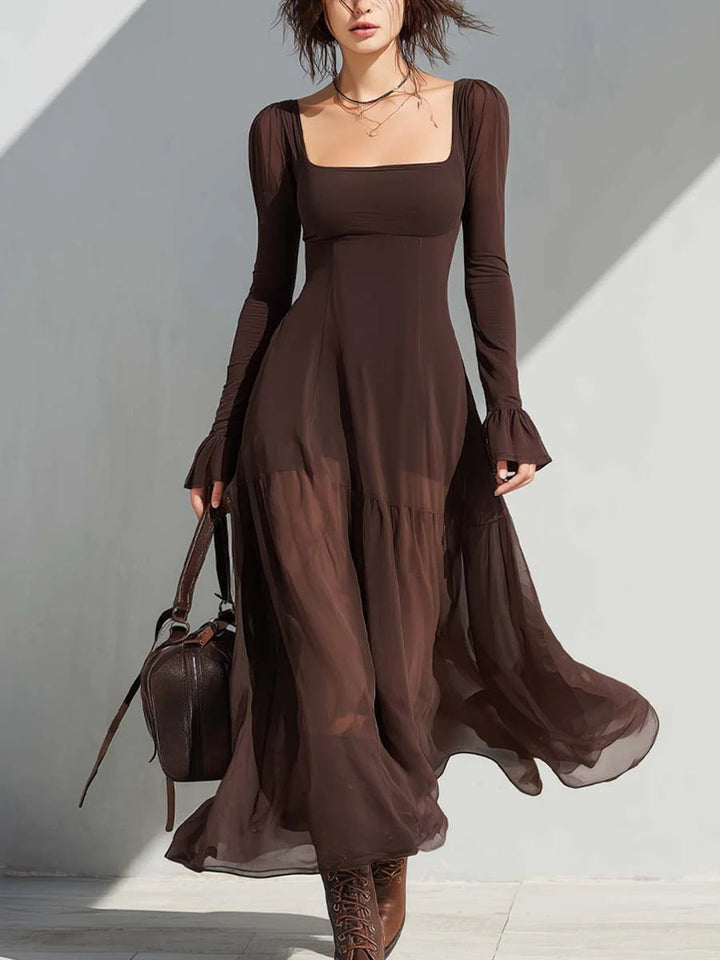Robe encolure carrée et manches transparentes
